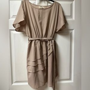 Ya Los Angeles dress. Tan dress with split sleeves.
